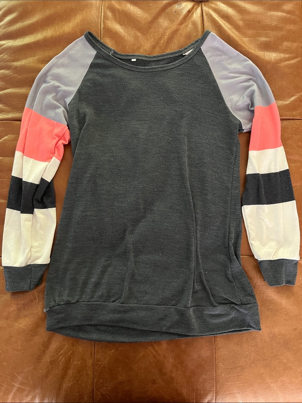 Women’s Colorblock Raglan Long Sleeve- Black with Pink & Gray Sleeves
